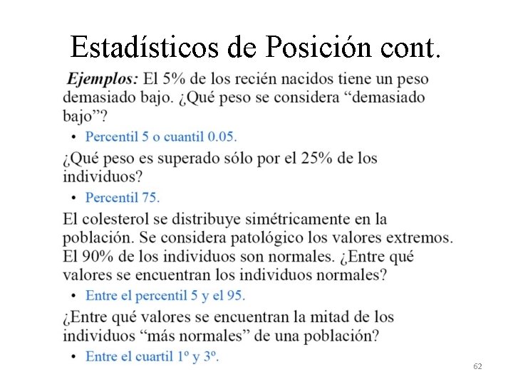 Estadísticos de Posición cont. 62 