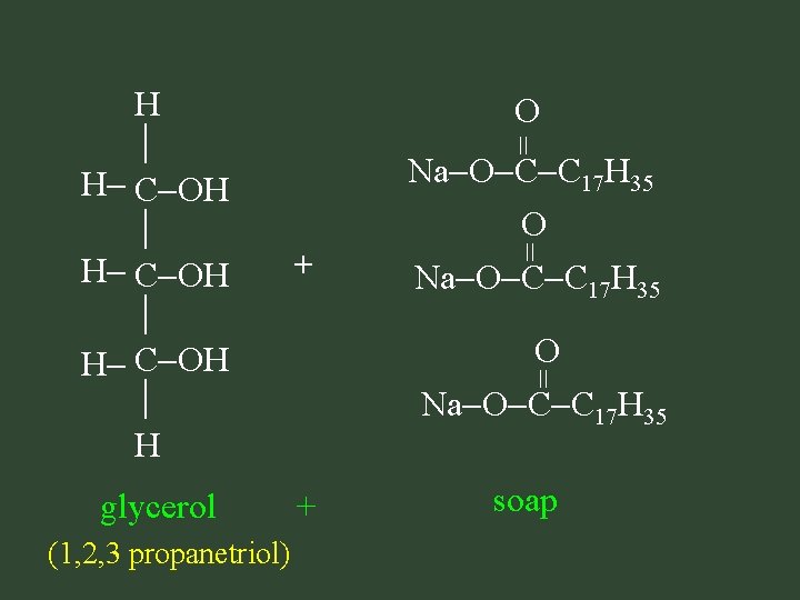 H H C OH H + glycerol + (1, 2, 3 propanetriol) = O H H C OH H + glycerol + (1, 2, 3 propanetriol) = O