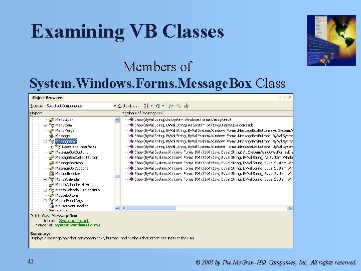 Examining VB Classes Members of System. Windows. Forms. Message. Box Class 43 © 2005