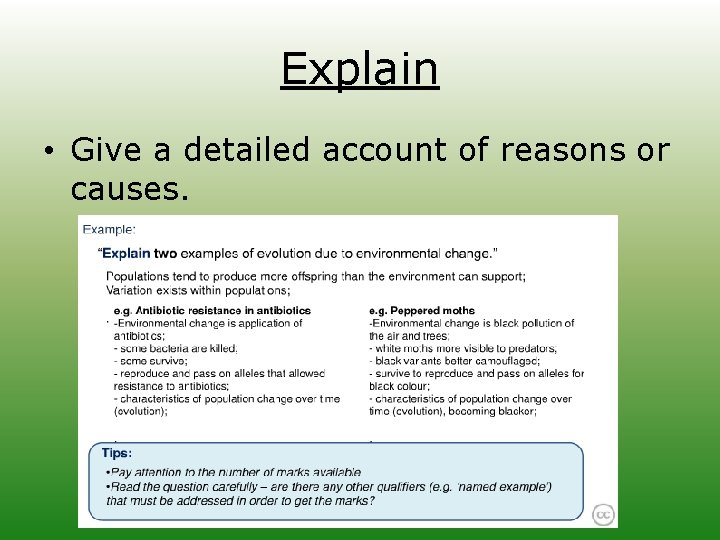 Explain • Give a detailed account of reasons or causes. 