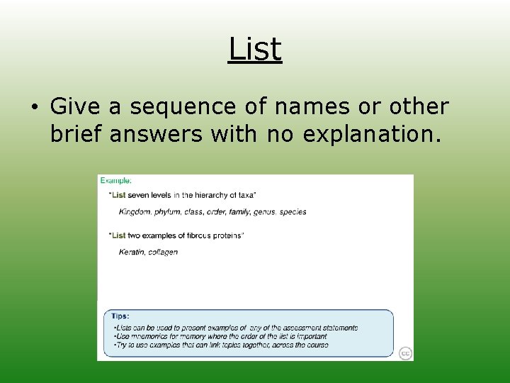 List • Give a sequence of names or other brief answers with no explanation.