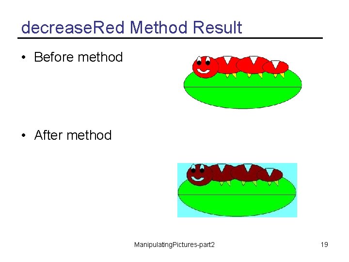 decrease. Red Method Result • Before method • After method Manipulating. Pictures-part 2 19