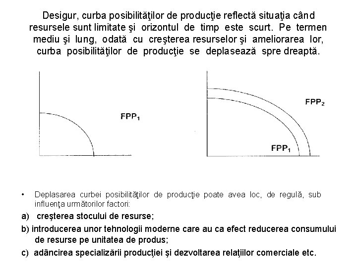 Desigur, curba posibilităţilor de producţie reflectă situaţia când resursele sunt limitate şi orizontul de