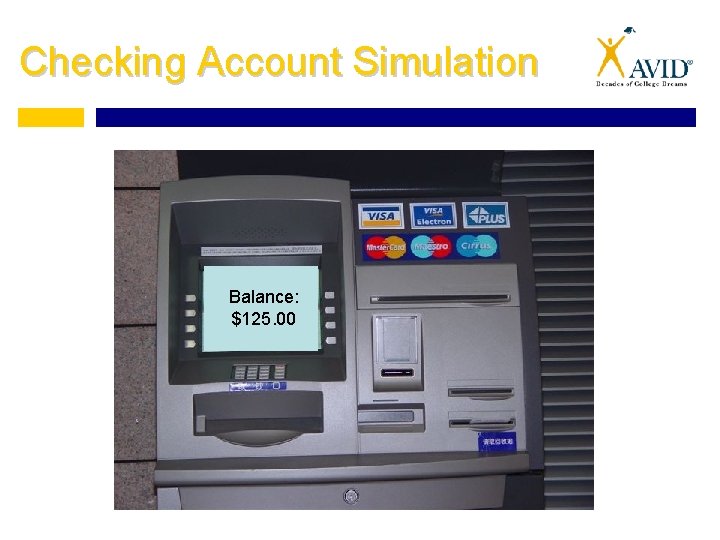 Checking Account Simulation Balance: $125. 00 