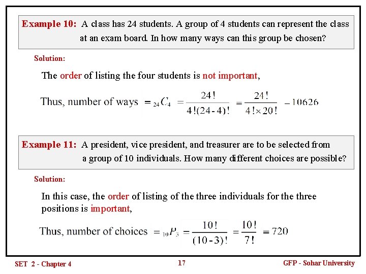Example 10: A class has 24 students. A group of 4 students can represent