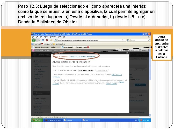 Paso 12. 3: Luego de seleccionado el icono aparecerá una interfaz como la que