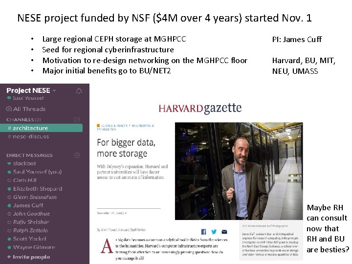 NESE project funded by NSF ($4 M over 4 years) started Nov. 1 •