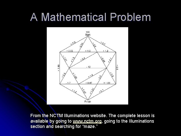 A Mathematical Problem From the NCTM Illuminations website. The complete lesson is available by