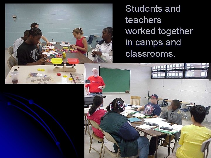 Students and teachers worked together in camps and classrooms. 