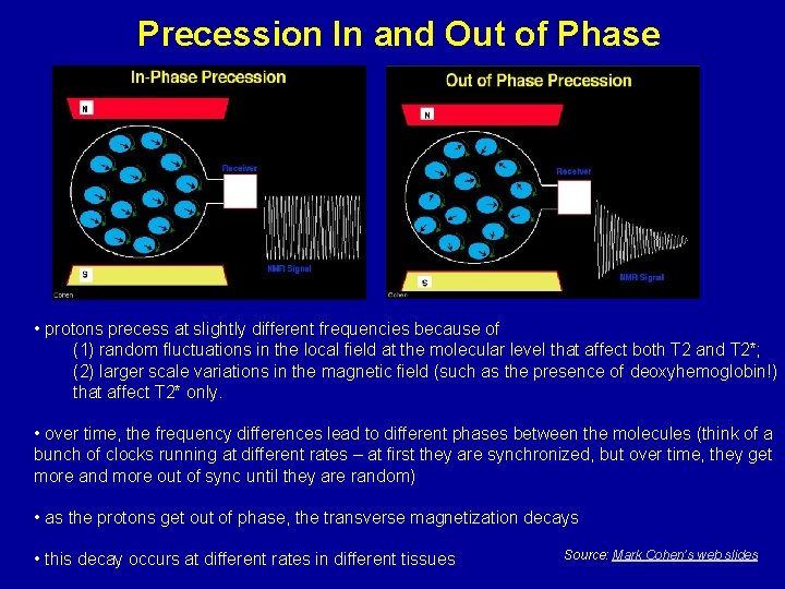 Precession In and Out of Phase • protons precess at slightly different frequencies because