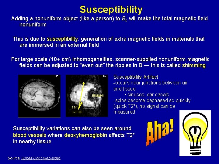 Susceptibility Adding a nonuniform object (like a person) to B 0 will make the
