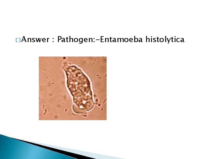 � Answer : Pathogen: -Entamoeba histolytica 