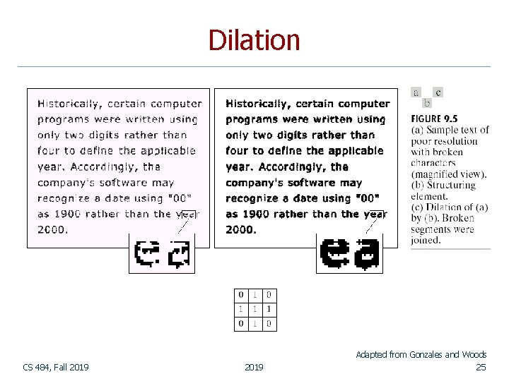Dilation Adapted from Gonzales and Woods CS 484, Fall 2019 25 Dilation Adapted from Gonzales and Woods CS 484, Fall 2019 25