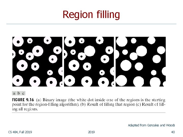 Region filling Adapted from Gonzales and Woods CS 484, Fall 2019 40 Region filling Adapted from Gonzales and Woods CS 484, Fall 2019 40