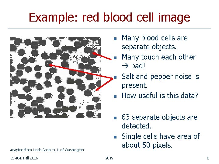 Example: red blood cell image n n n Adapted from Linda Shapiro, U of Example: red blood cell image n n n Adapted from Linda Shapiro, U of