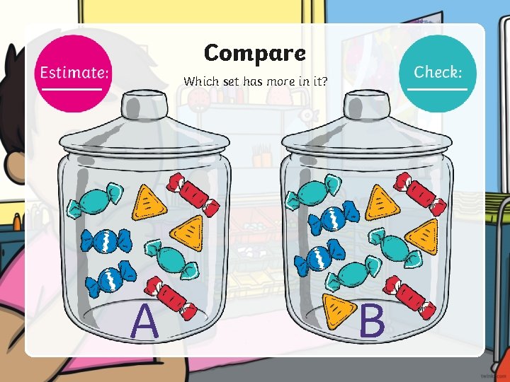 Compare Which set has more in it? A B 