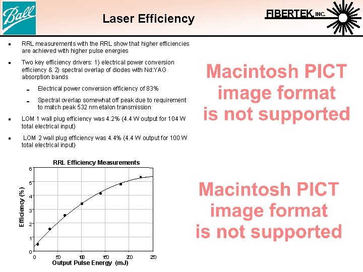 Laser Efficiency l l RRL measurements with the RRL show that higher efficiencies are