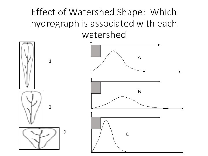 Effect of Watershed Shape: Which hydrograph is associated with each watershed A 1 B