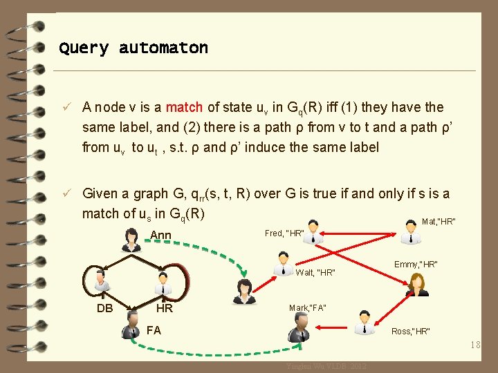 Query automaton ü A node v is a match of state uv in Gq(R)