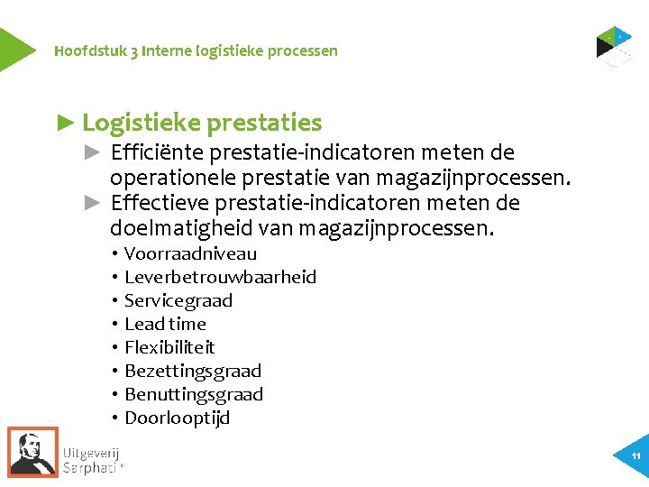 Hoofdstuk 3 Interne logistieke processen ► Logistieke prestaties ► Efficiënte prestatie-indicatoren meten de operationele