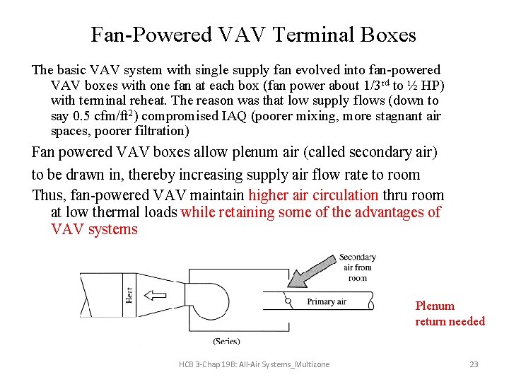 Fan-Powered VAV Terminal Boxes The basic VAV system with single supply fan evolved into