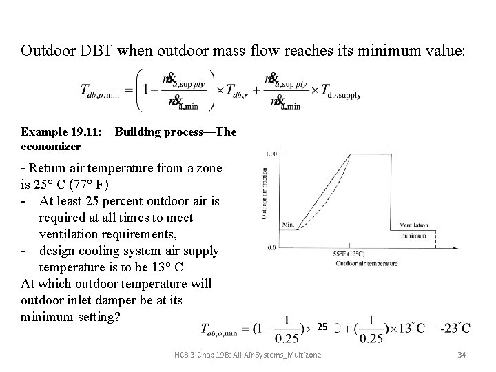 Outdoor DBT when outdoor mass flow reaches its minimum value: Example 19. 11: economizer