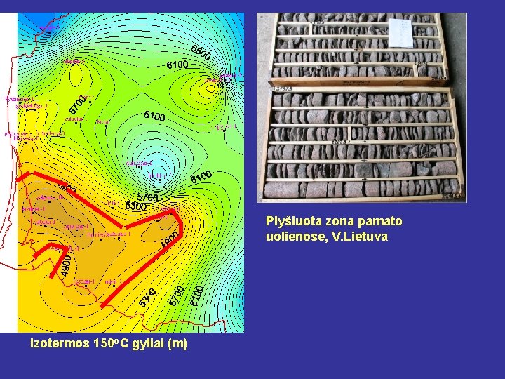 Plyšiuota zona pamato uolienose, V. Lietuva Izotermos 150 o. C gyliai (m) 