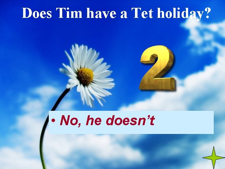 Does Tim have a Tet holiday? • No, he doesn’t 