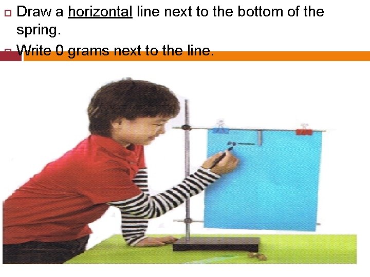 Draw a horizontal line next to the bottom of the spring. Write 0