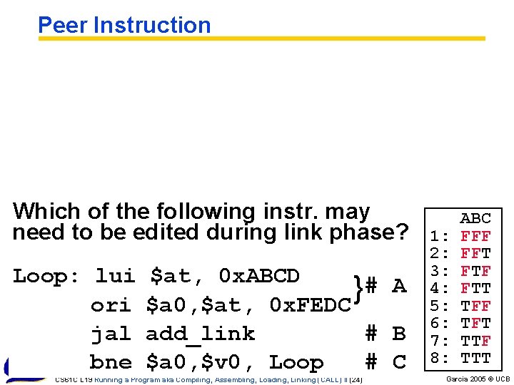 Peer Instruction Which of the following instr. may need to be edited during link Peer Instruction Which of the following instr. may need to be edited during link