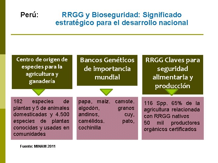 Perú: RRGG y Bioseguridad: Significado estratégico para el desarrollo nacional Centro de origen de