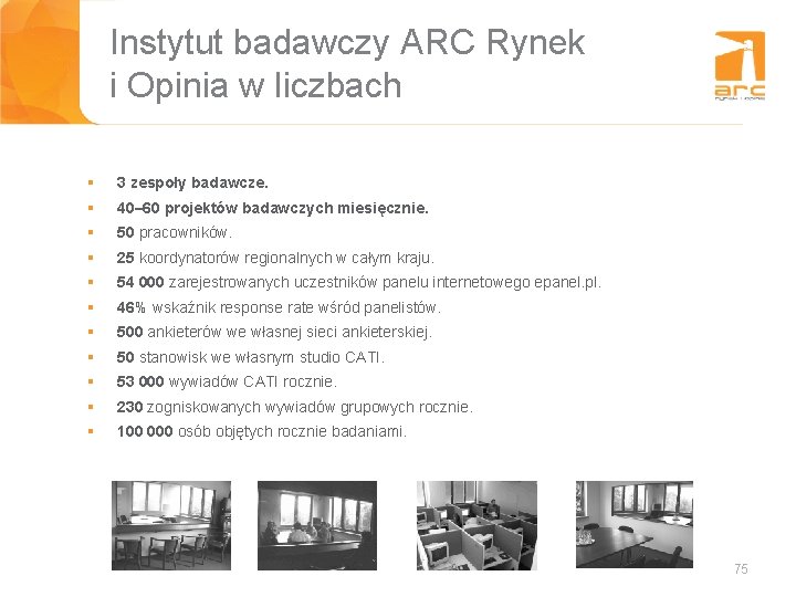 Instytut badawczy ARC Rynek i Opinia w liczbach § 3 zespoły badawcze. § 40–