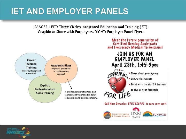 IET AND EMPLOYER PANELS IMAGES. LEFT: Three Circles Integrated Education and Training (IET) Graphic