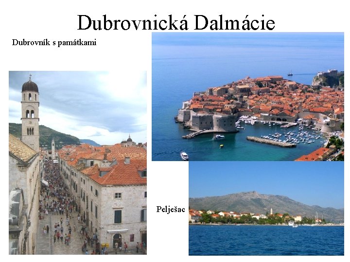 Dubrovnická Dalmácie Dubrovník s památkami Pelješac 