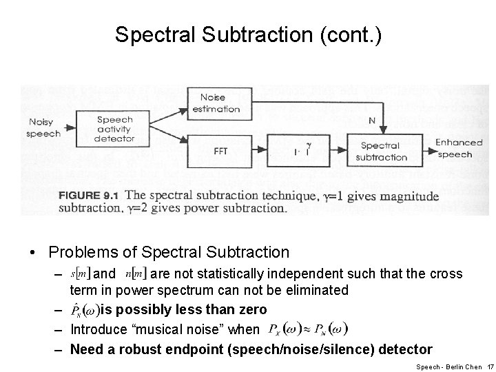 Spectral Subtraction (cont. ) • Problems of Spectral Subtraction – and are not statistically
