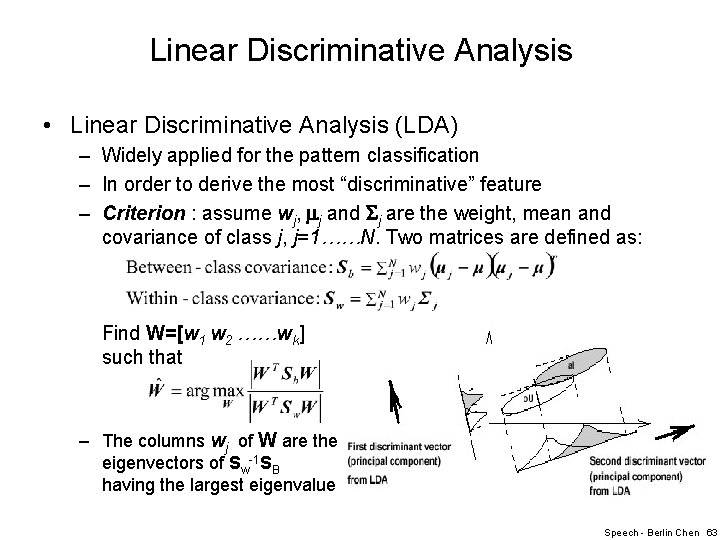 Linear Discriminative Analysis • Linear Discriminative Analysis (LDA) – Widely applied for the pattern