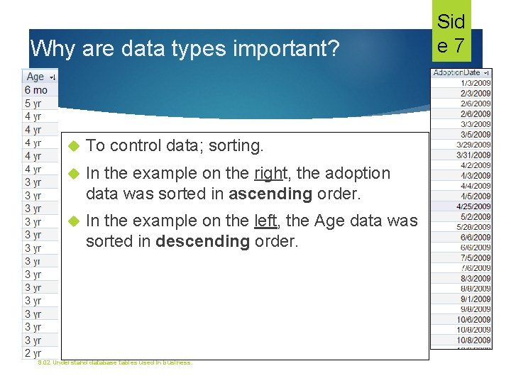 Why are data types important? To control data; sorting. In the example on the Why are data types important? To control data; sorting. In the example on the
