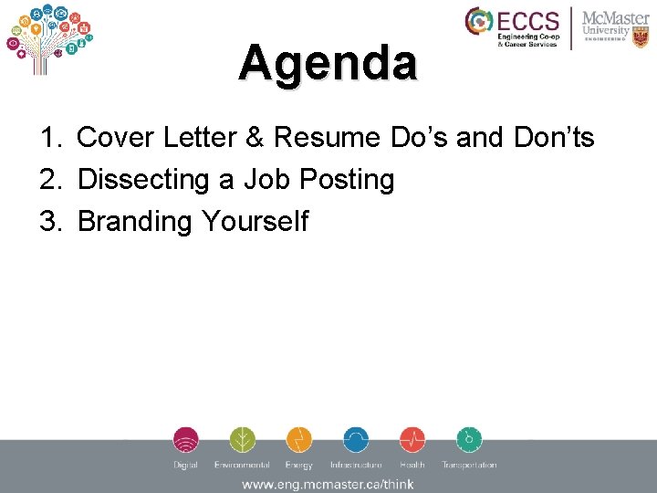 Agenda 1. Cover Letter & Resume Do’s and Don’ts 2. Dissecting a Job Posting