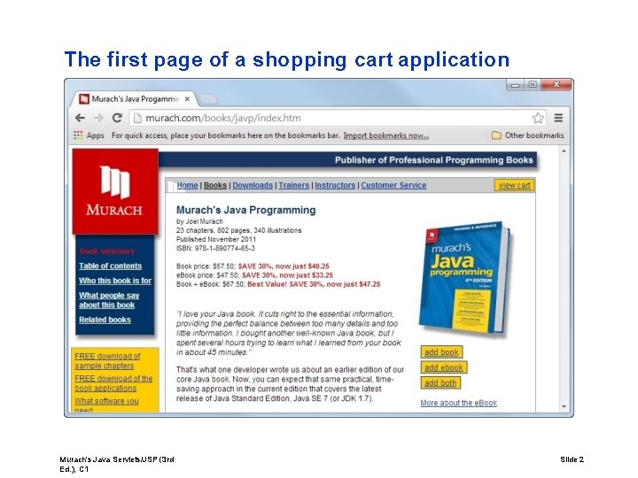 The first page of a shopping cart application Murach's Java Servlets/JSP (3 rd Ed.