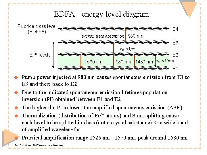 EDFA - energy level diagram Fluoride class level (EDFFA) E 4 excited state absorption