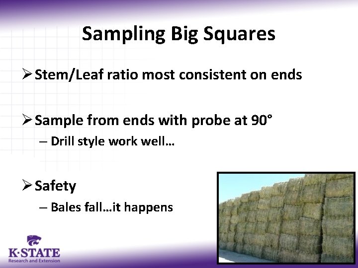 Sampling Big Squares Ø Stem/Leaf ratio most consistent on ends Ø Sample from ends