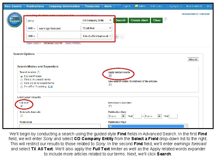 We’ll begin by conducting a search using the guided style Find fields in Advanced