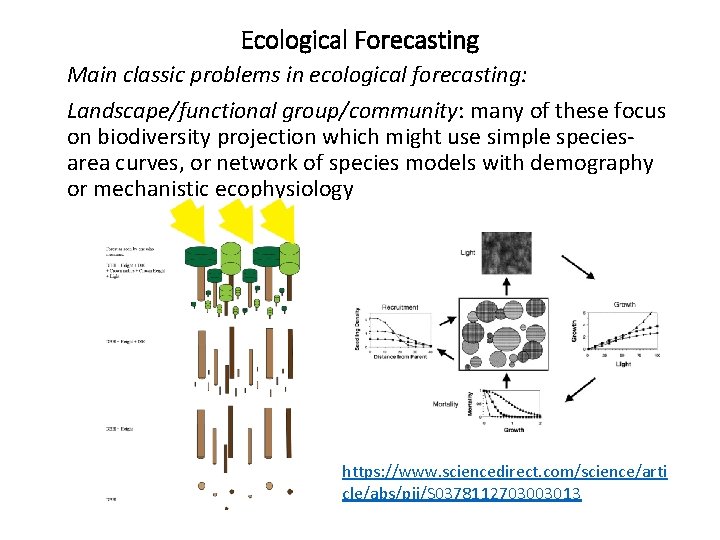 Ecological Forecasting Main classic problems in ecological forecasting: Landscape/functional group/community: many of these focus
