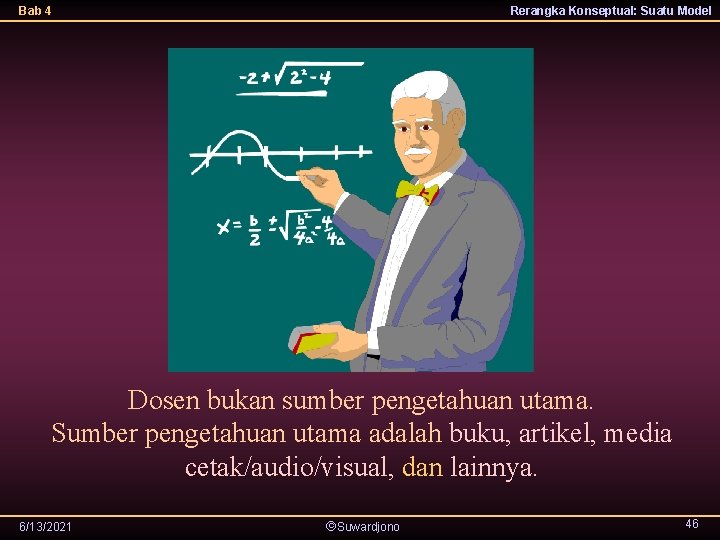 Bab 4 Rerangka Konseptual: Suatu Model Dosen bukan sumber pengetahuan utama. Sumber pengetahuan utama