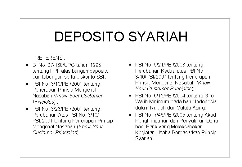 DEPOSITO SYARIAH REFERENSI: § BI No. 27/160/UPG tahun 1995 tentang PPh atas bungan deposito