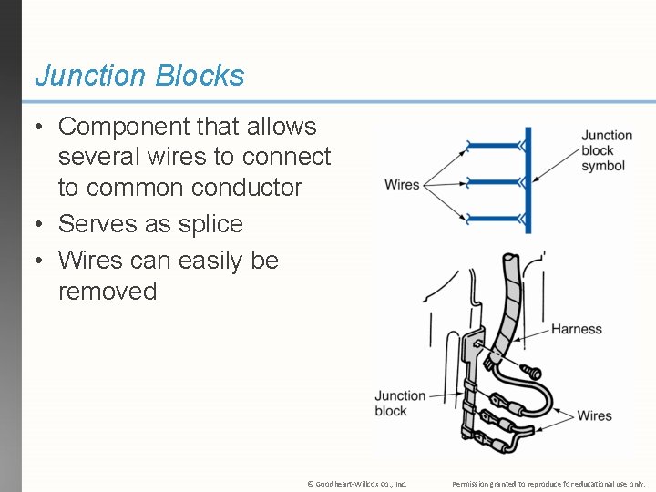 Junction Blocks • Component that allows several wires to connect to common conductor •