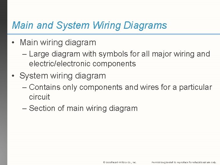 Main and System Wiring Diagrams • Main wiring diagram – Large diagram with symbols