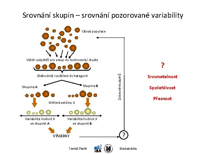 Srovnání skupin – srovnání pozorované variability Cílová populace Výběr subjektů pro vstup do hodnocení