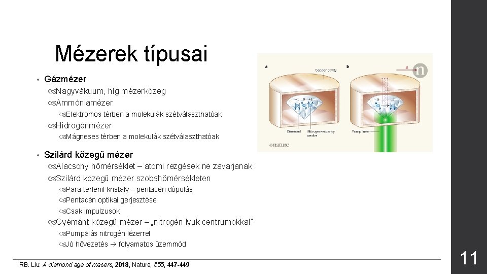 Mézerek típusai • Gázmézer Nagyvákuum, híg mézerközeg Ammóniamézer Elektromos térben a molekulák szétválaszthatóak Hidrogénmézer