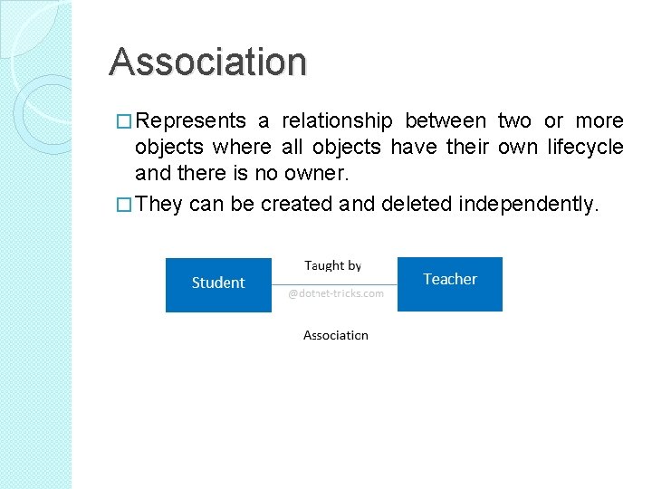 Association � Represents a relationship between two or more objects where all objects have